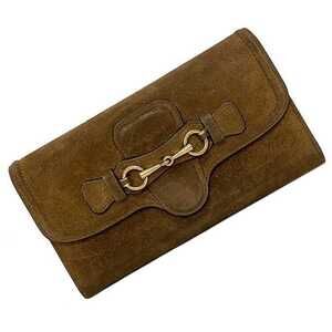 Gucci Bifold Long Wallet Brown Horsebit suede flap